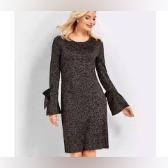 RSVP Talbots Metallic Bell Sleeve Merino Wool Sweater Dress Size M P - Picture 1 of 5